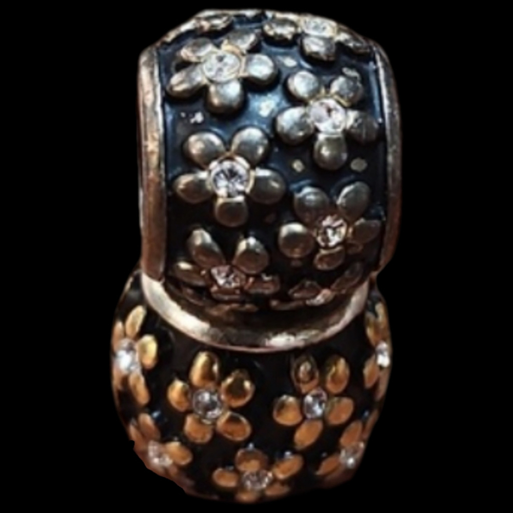 Brighton black bead with gold flowers Swarovski crystals in the center.
